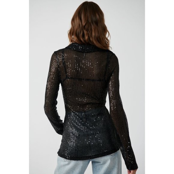 🎉LAST CHANCE🎉 FREE PEOPLE Sequin Shirtee / Black - Picture 3 of 6